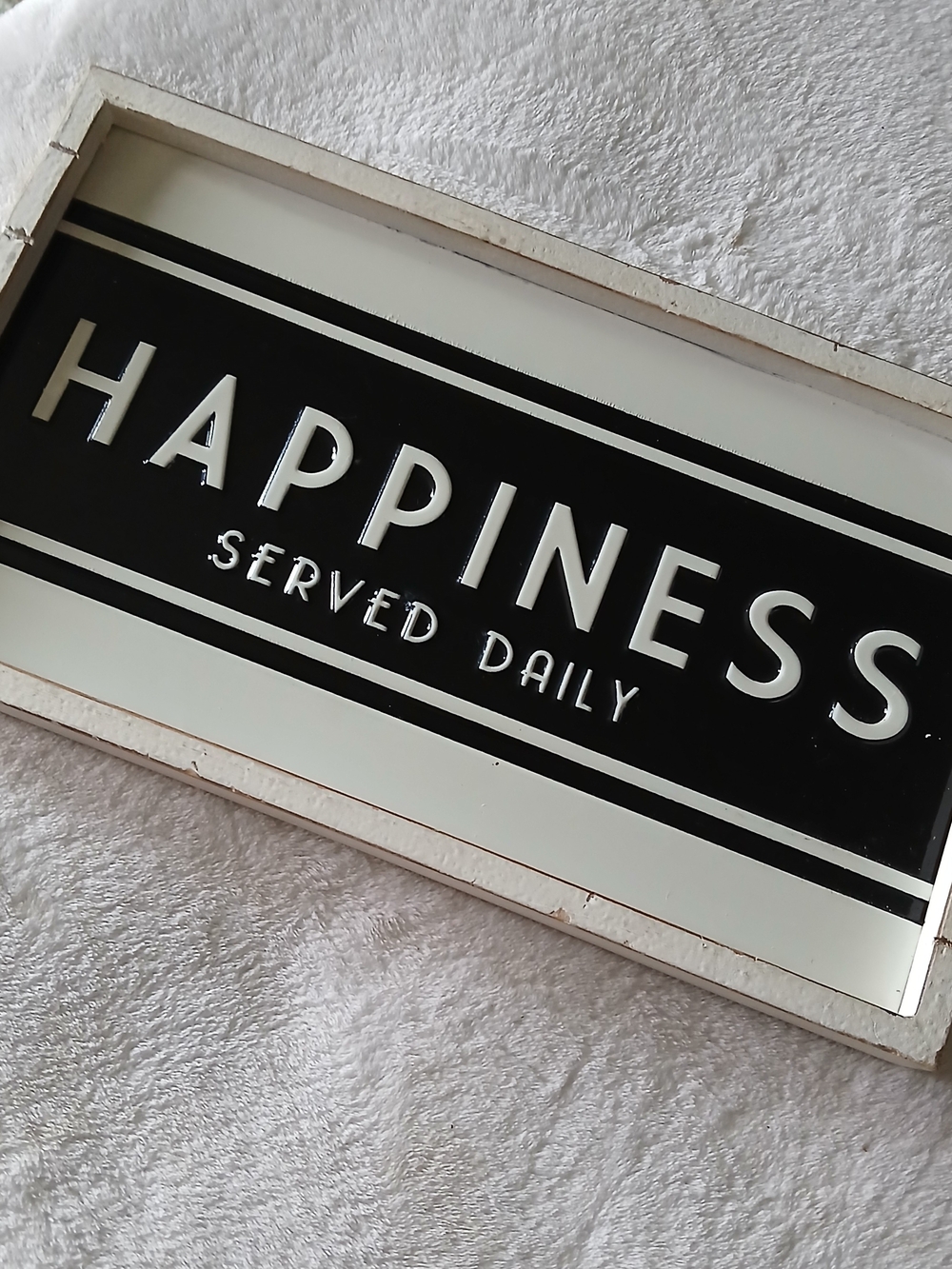 Happiness Served Daily Kitchen Wall Sign - Wood & Metal Tray Art by RED SHED